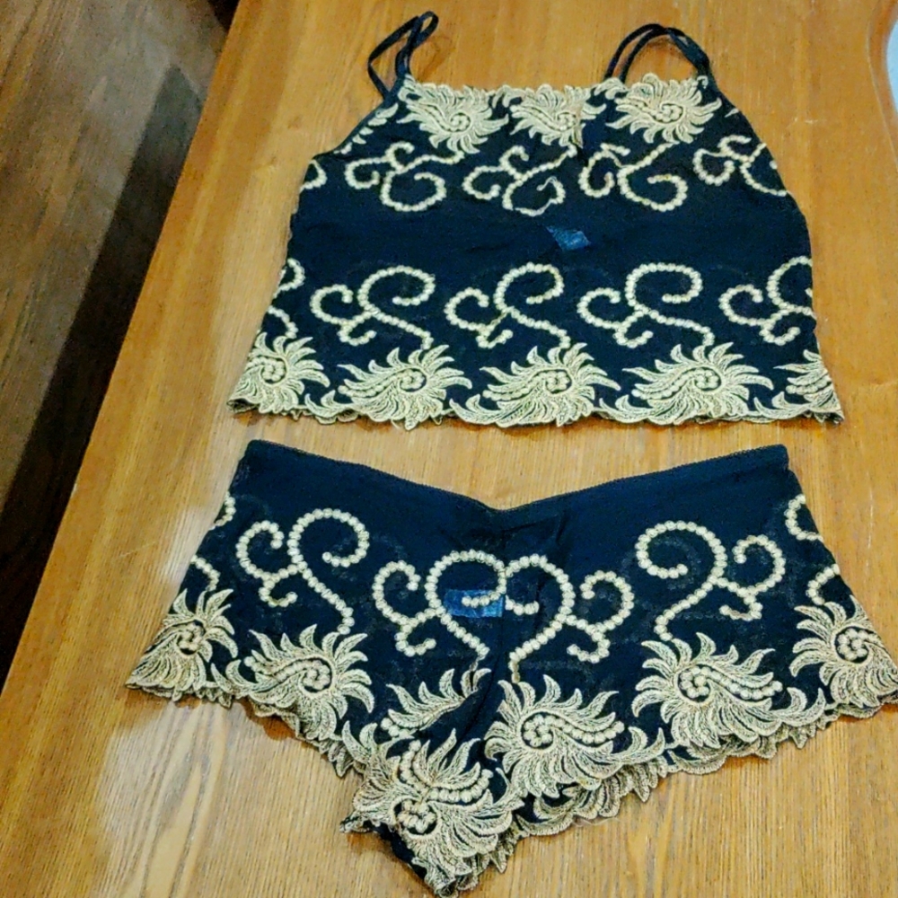 Beautiful camisole with matching panties with gorgeous gold floral detailing